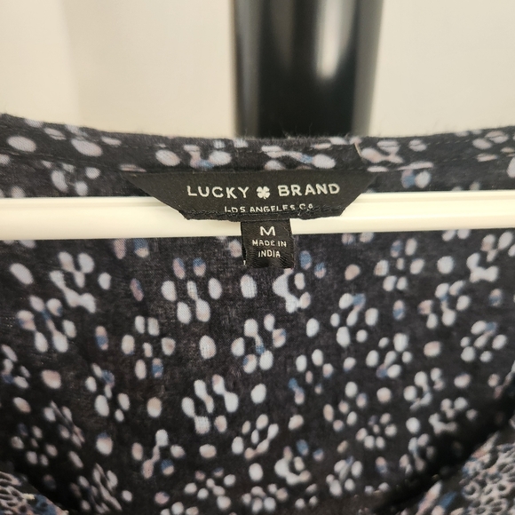 Lucky Brand | Floral Puff Sleeve Blue Short Sleeve Women's Blouse, Size Med - Picture 6 of 6